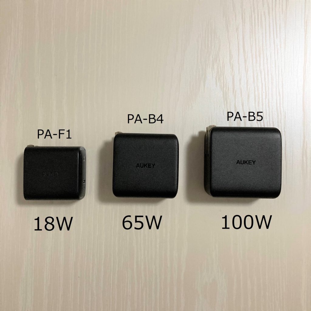 PA-B5とAUKEY充電器のサイズ比較