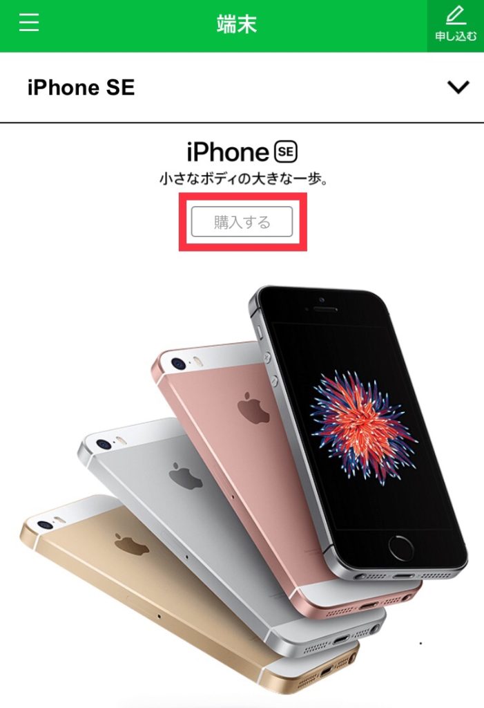 iPhone SE購入選択画面