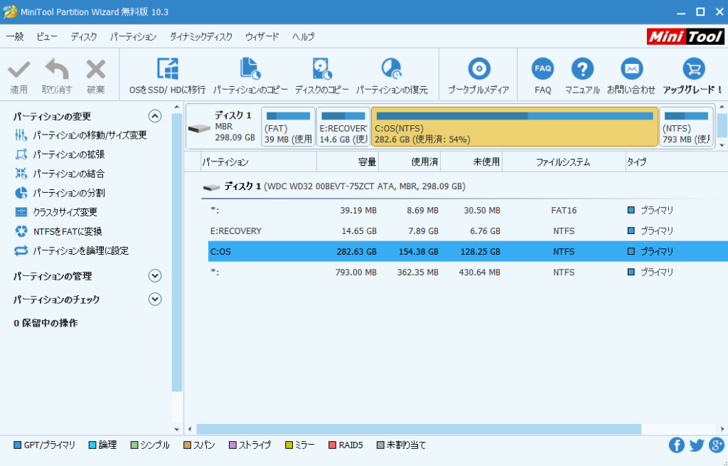 MiniTool Partition Wizardメイン画面