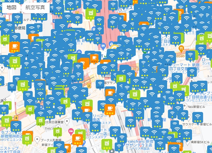 新宿駅周辺のタウンWiFi利用可能スポット