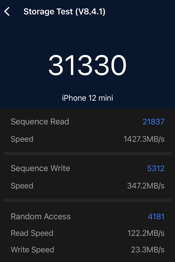iPhone 12 miniのストレージ速度