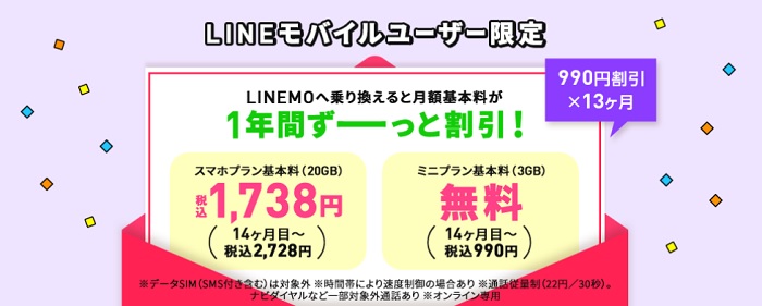 LINEモバイルユーザー限定LINEMOキャンペーン