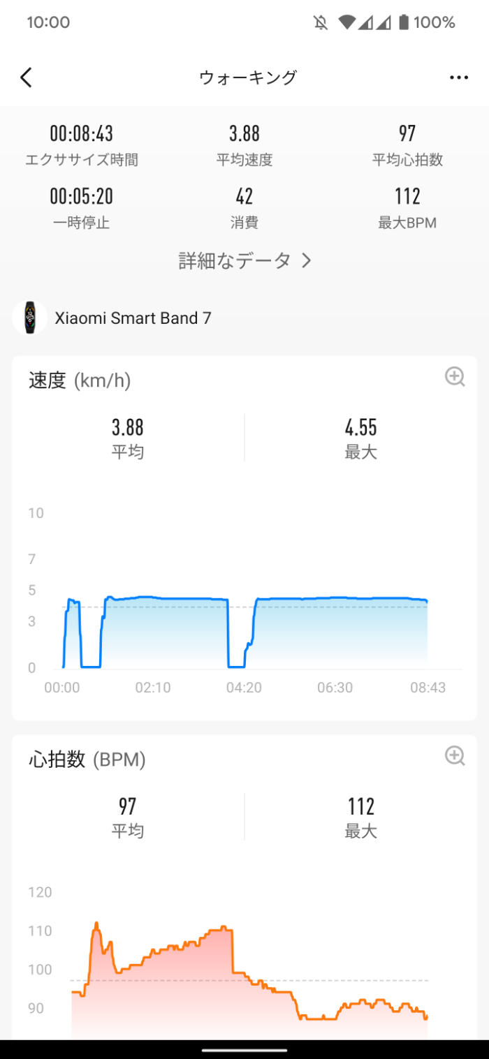 Xiaomi Smart Band 7のワークアウト記録