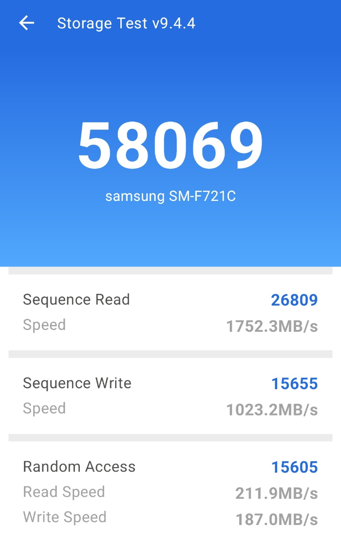 Galaxy Z Flip4のストレージ速度