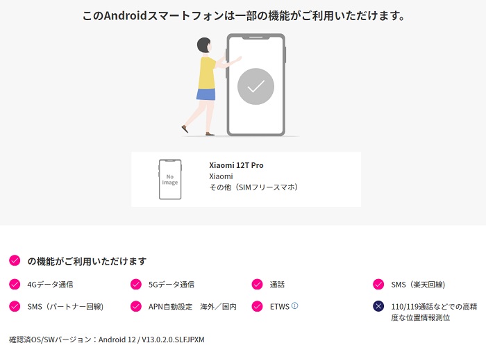 Xiaomi 12T Proは楽天回線で制限あり