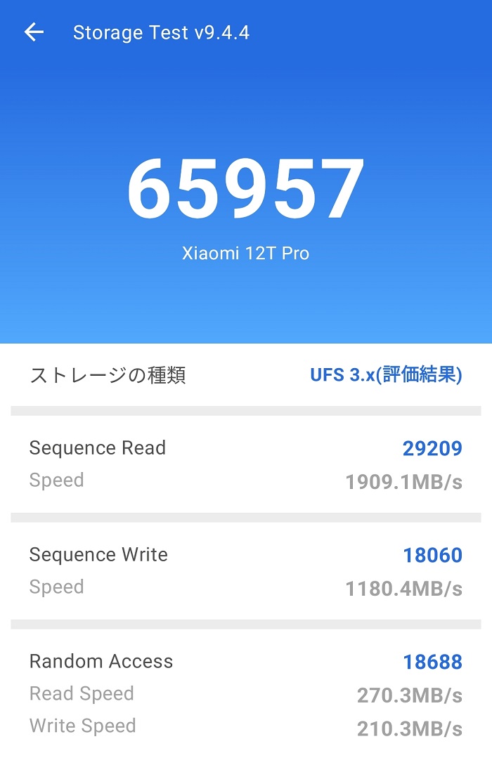 Xiaomi 12T Proのストレージ速度