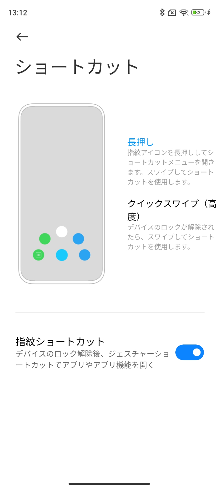 Xiaomi 13 Liteの指紋認証