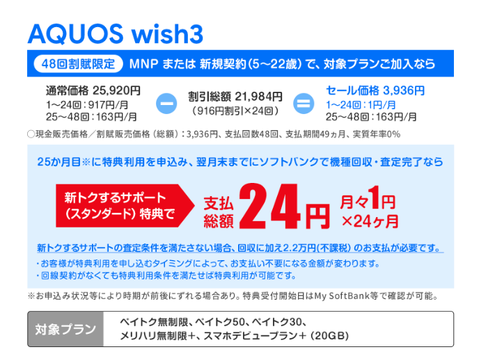 スマホ乗り換えドットコムでAQUOS wish3が実質24円